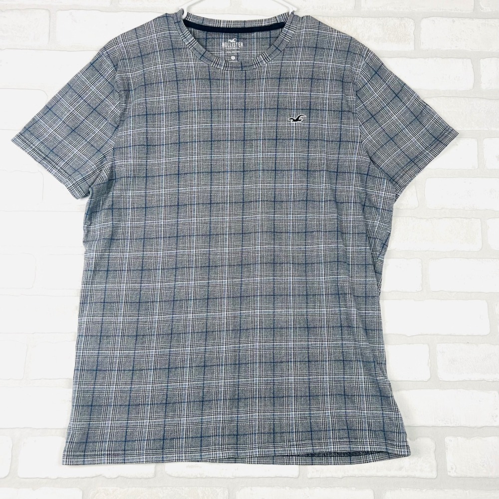 Hollister Men's Plaid T-Shirt, Casual Short‎ Sleeve Top, Large